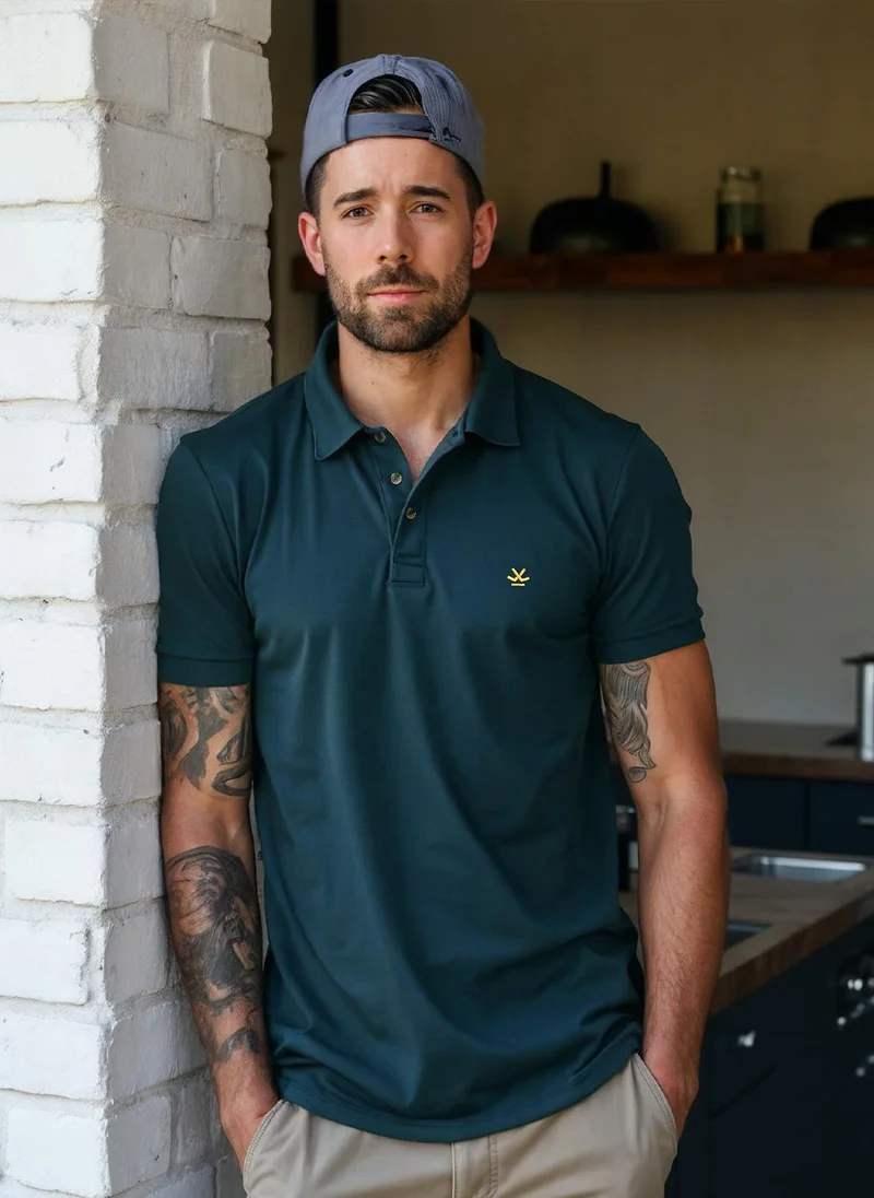 روجن Solid Stretch Polo T-Shirt | Blue